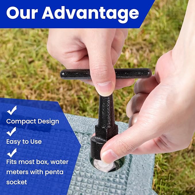 Enhon Curb Box Wrench for Pentagon Curb Boxes, Water Meter Wrench for Penta Socket, T Handle Penta Tool, Water Valve Shut Off Tool(2 Pack,Black)