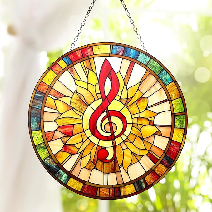 Music Christmas Ornament Colorful Treble Clef Suncatcher Piano Window Hanging Acrylic Stained Glass Effect Art Garden Decor Unique Gift for Music Teachers Musicians Thanksgiving