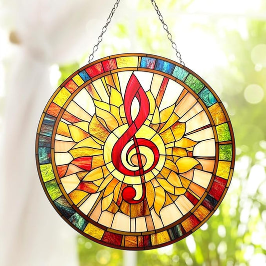 Music Christmas Ornament Colorful Treble Clef Suncatcher Piano Window Hanging Acrylic Stained Glass Effect Art Garden Decor Unique Gift for Music Teachers Musicians Thanksgiving
