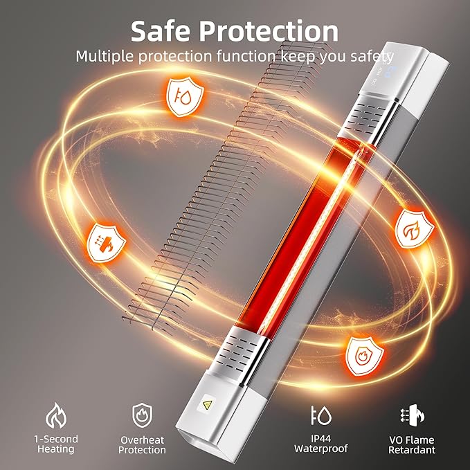 Patio Heater,1500W Outdoor Heaters,Wall Mounted Electric Heater With Remote,24H Timer,Overheat Protection,3 Heat Levels,Waterproof,Infrared Heater For Indoor,Garage,Backyard,Porch,Basement Use,Silver