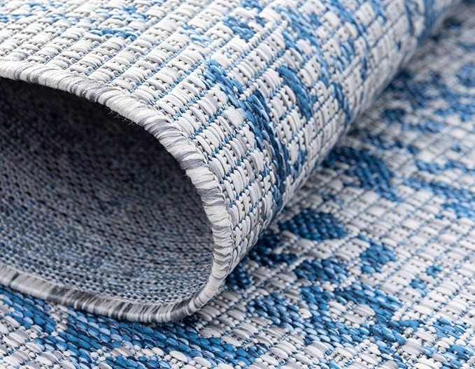 Unique Loom Outdoor Traditional Collection Area Rug - Timeworn (8' x 11' 4" Rectangle, Blue/ Gray)