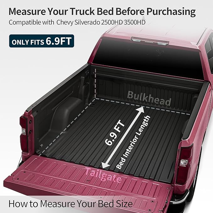 OEDRO Low-Profile Hard Quad-Fold Tonneau Cover Compatible with Chevy Silverado/GMC Sierra 2500HD 3500HD 2020-2025 6.9ft Bed w/o Multi-Flex Tailgate, One-Handed Quick Release, Drainage Design