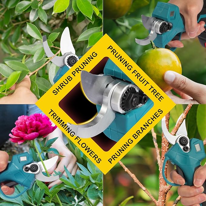 Battery Pruning Shears, Cordless Electric Pruning Shears with LCD Display, SK5 High Carbon Steel Blades and Safe Start Setting, Cordless Electric Pruning Shears for Tree Pruning