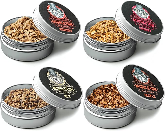 SmokeTop 4 Pack of Wood Chips - Cocktail Smoker Chips for Old Fashioned Cocktails, Whiskey, & Bourbon - Made in The USA (Cherry, Hickory, Maple, Oak)