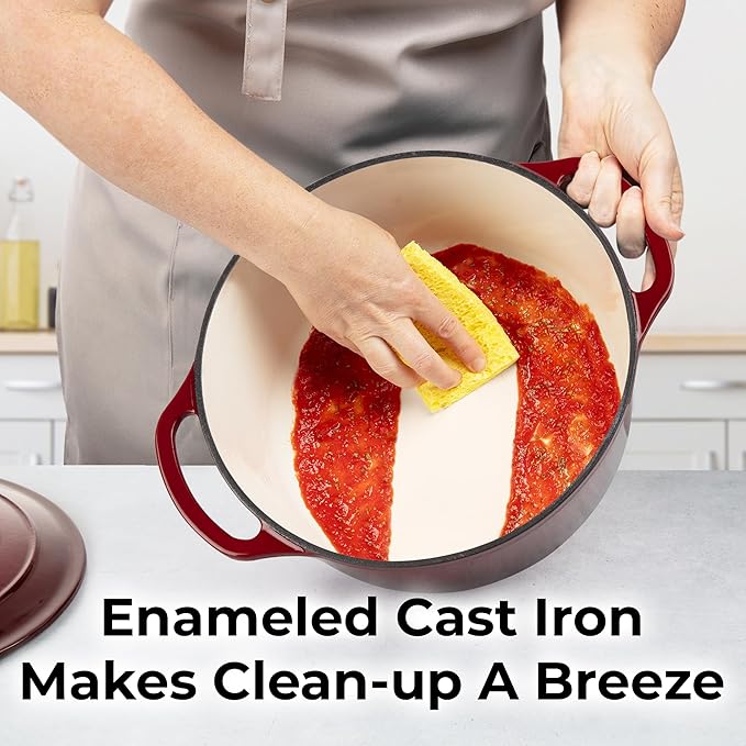 Zulay Kitchen 6 Quart Enameled Cast Iron Dutch Oven Pot with Lid – Premium Durability & Oven Safe up to 500°F – Heavy Duty Cookware Perfect for Bread Baking, Stews, Braising & Roasting – Garnet
