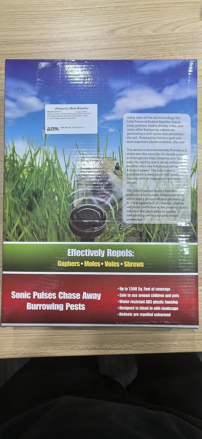 Mole Repellent 10P Solar-Powered Deterrent Stake, Sonic Spikes Get Rid for Snake, Groundhog, Gopher, Vole, Deer, Repellent for Lawns Garden & Yard Black