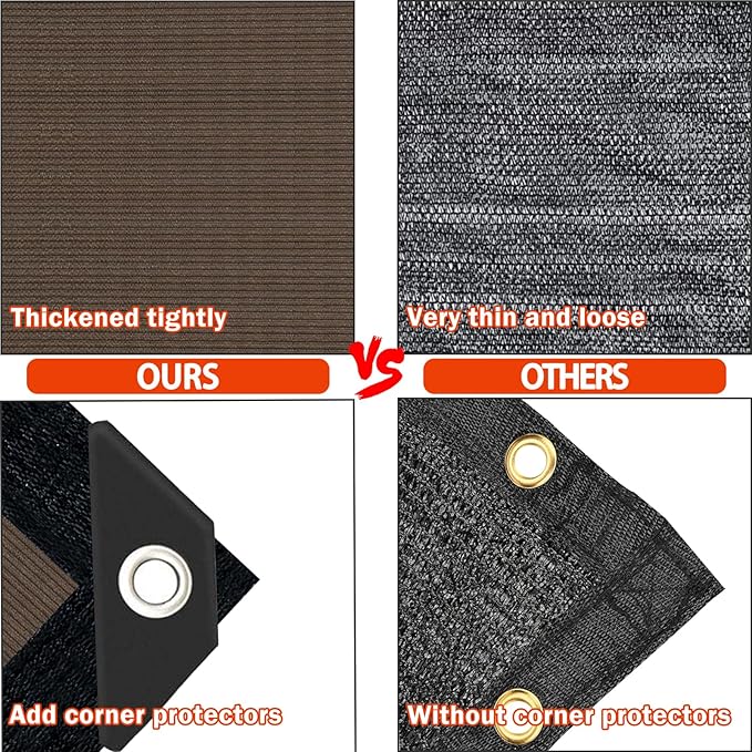 Mocha Sun Shade Cloth,Pergola Shade Cover with Reinforced Grommets,90% Shade Fabric Fence Privacy Screen Balcony,Pergola Shade Cover Canopy Garden Carport Porch Deck Patio Shade Cover,6x6FT