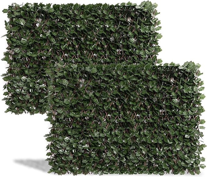 DOEWORKS Expandable Fence Privacy Screen for Balcony Patio Outdoor(Double Sides Leaves), 2PCS Faux Ivy Fencing Panel for Backdrop Garden Backyard Home Decorations