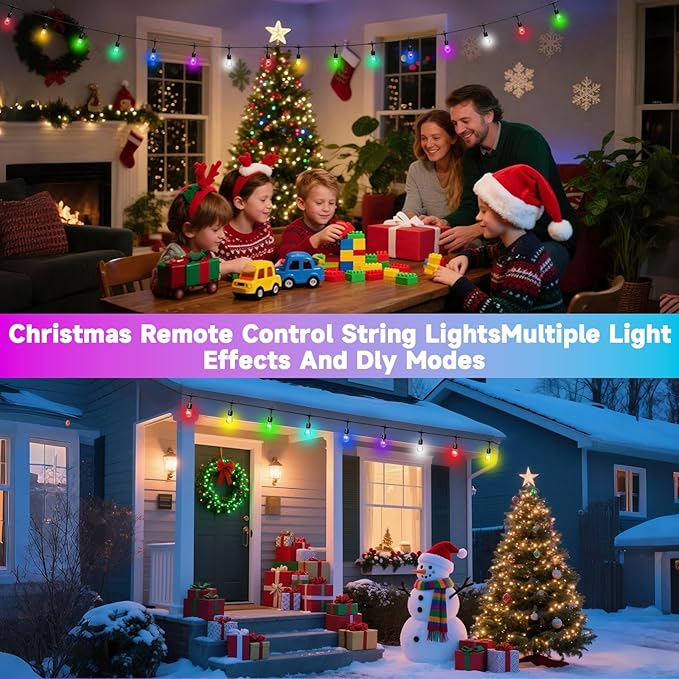 RGB Safety String Lights 100FT - Commercial Grade Low Voltage Strand with 40 S14 Shatterproof Bulbs for Tree Garden Yard bistro Cafe | RGB Party Lights & Outdoor Lights | IP65 Waterproof | UL Listed