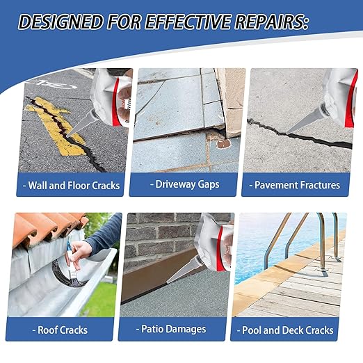 4 Pack Asphalt Crack Filler, Concrete Crack Repair Sealant, Asphalt Concrete Joint Filler for Slabs, Driveways, Patios – Fast-Drying, Weather-Resistant Repair Adhesive