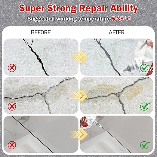 Concrete Crack Filler, Cement Crack Repair Sealant, Quick Drying Filler Waterproof Repair Sealant, Weather Resistant Concrete Sealer Outdoor Caulking Glue for Cement-Based Materials