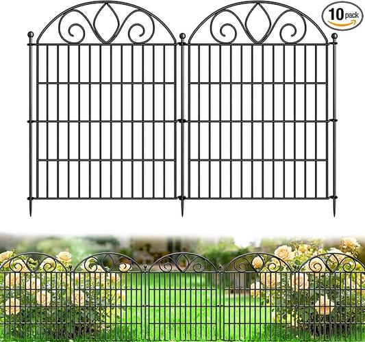 10 Panels No Dig Decorative Garden Fence Panel – 28" H X 19.6' L Rustproof Metal Dog Fence Outdoor for Yard, Animal Barrier Fence for Pet, Garden Border, Patio, Flower Beds| Temporary Fencing