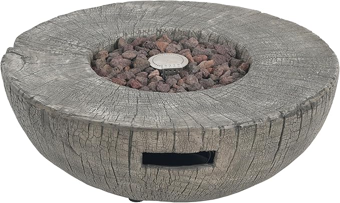Propane Fire Pit Table, 28" MGO Firepits for Outside, Round Gas Fire Pit for Outside Patio, Propane Fire Table with Rocks and Weather Protection Cover, Not Tank Cover, 30,000BTU, Light Gray