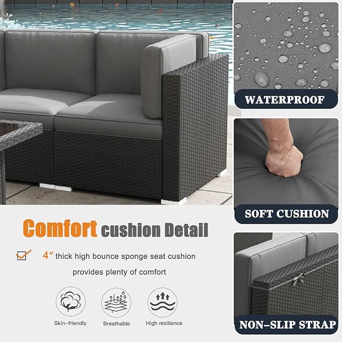 Patio Furniture Set with Fire Pit Table, 10 Pieces Outdoor All-Weather Wicker Conversation Sectional Chair Sofa Set