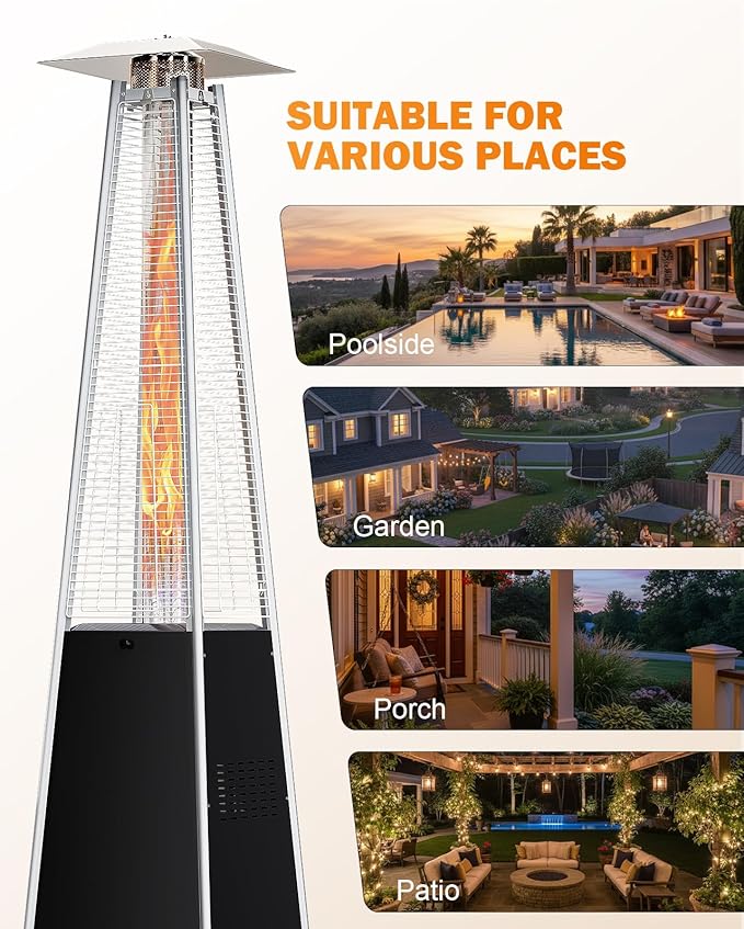 Pyramid Patio Heater for Outdoor Use, 48000 BTU Fast Heating Propane Heater with Wheels & Weatherproof Cover, Triple Protection System Outdoor Heaters for Patio, Yard, Pool, Garden