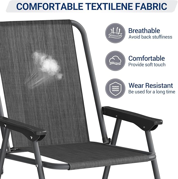 UDPATIO Patio Folding Chairs Set of 2, Lightweight Portable Patio Chair with Sturdy Steel Frame and Weather-Resistant Textilene Fabric, Black