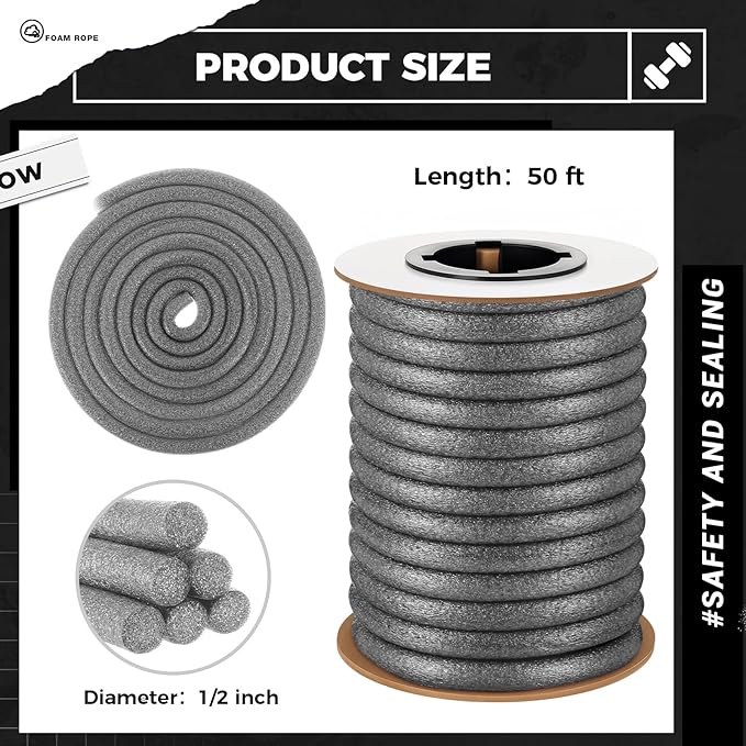 Backer Rod Concrete Crack Filler Set 1/2inchx50 ft Foam Backer Rod with 2 Pcs 10.2 oz Self-Leveling Sealant, Waterproof, Weather Resistant for Gaps Concrete Crack Filler Cement Repair (Gray)