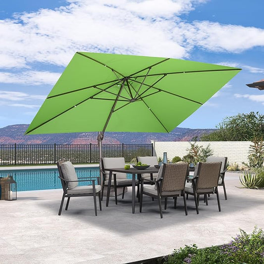 PURPLE LEAF 9' X 11.5' Rectangle Cantilever Umbrella Patio Umbrella Outdoor Aluminum Offset Hanging Umbrella with 360-degree Rotation for Pool Garden Backyard Deck, Green
