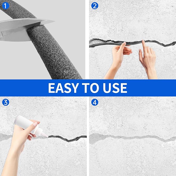 Backer Rod Foam Gap Filler Crack Filler for Concrete Repair Caulk Saver Backing Rod Concrete Expansion Joint Rope Caulk for Sealing Gaps, Expansion Joints, Crack Filling (Black, 1 Inch x 10 Feet)