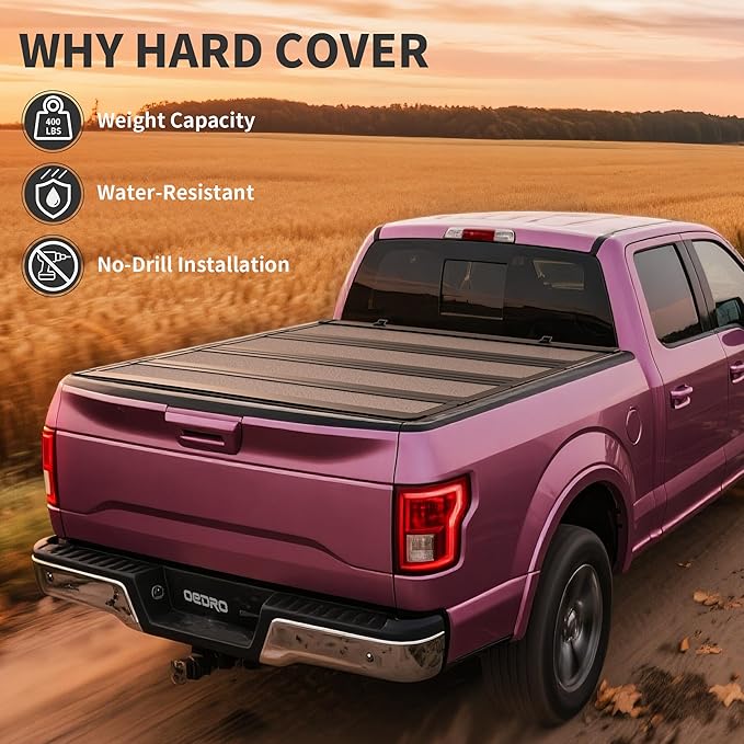 OEDRO Low-Profile Hard Quad-Fold Tonneau Cover Compatible with Chevy Silverado/GMC Sierra 2500HD 3500HD 2020-2025 6.9ft Bed w/o Multi-Flex Tailgate, One-Handed Quick Release, Drainage Design