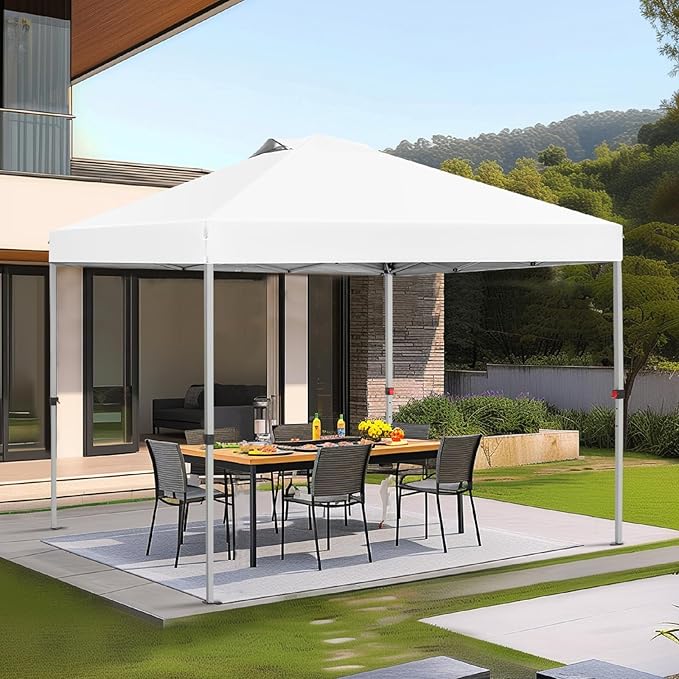 Sophia & William Canopy Tent Pop Up 10x10 ft, Outdoor Patio Portable Commercial Canopies Shelter Heavy Duty Straight Legs with Roller Bag, 8 Stakes, 4 Guy Ropes, UPF50+, White