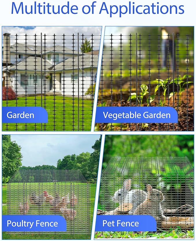 Garden Fence Animal Barrier, Snow Fence Temporary Fence Kit 40 in X 82 Ft, Plastic Safety Fence with 20 45-Inch Steel Stakes and 100 Zipper, Garden Fencing Temporary Fencing for Backyard