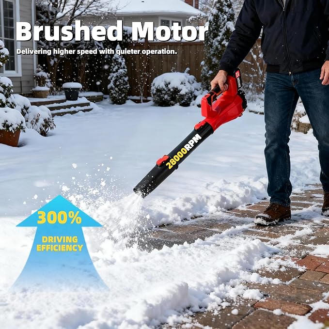 Cordless Leaf Blower 6-Speed Modes 21V,200MPH High-Velocity Electric Blower,Lightweight Design for Dry/Wet Leaves,Lawn Debris,Garage and Driveway Cleaning,Red