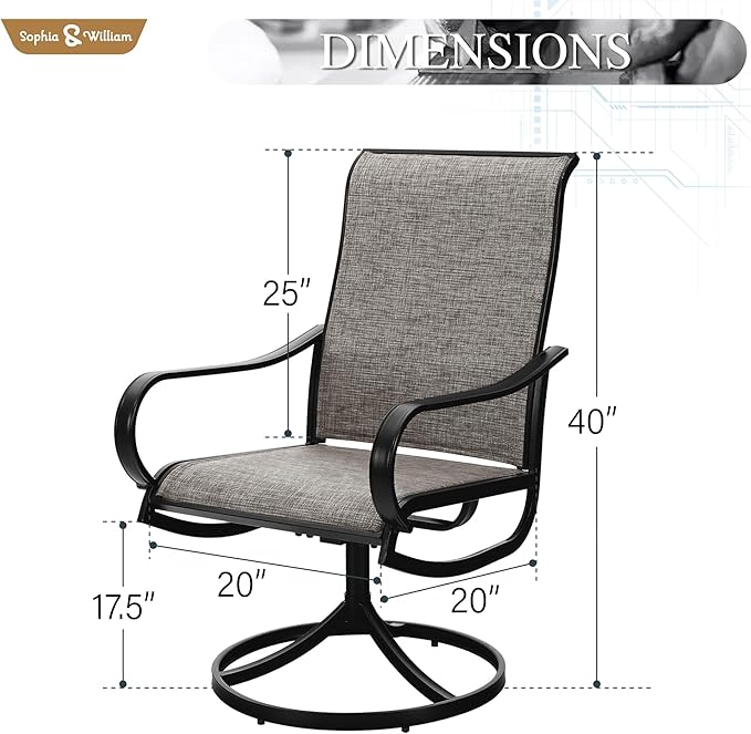 Sophia & William Patio Chairs Patio Dining Chairs Set of 6 Swivel Patio Chairs Textilene High Back Support 300lbs for Lawn Garden Backyard Weather Resistant-Black Metal Frame