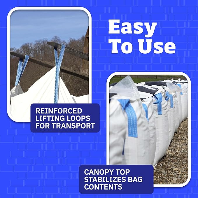 DURASACK Heavy Duty Builder's Bulk Bags 200-Gallon White Woven Polypropylene Contractor Trash Bags for Demo and Construction, Holds up to 2200 lbs, Open Top, Pack of 10