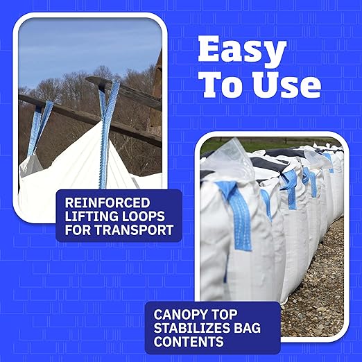 DURASACK Heavy Duty Builder's Bulk Bags 200-Gallon White Woven Polypropylene Contractor Trash Bags for Demo and Construction, Holds up to 2200 lbs, Flap Top, Pack of 3