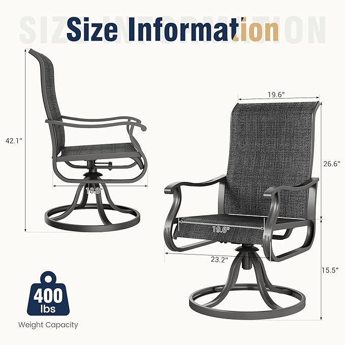 Amopatio Patio Swivel Chairs Set of 2, Outdoor Swivel Rocker Dining Chairs with All Weather Textilene High Back & Metal Frame, for Backyard Deck Lawn Garden, Dark Grey