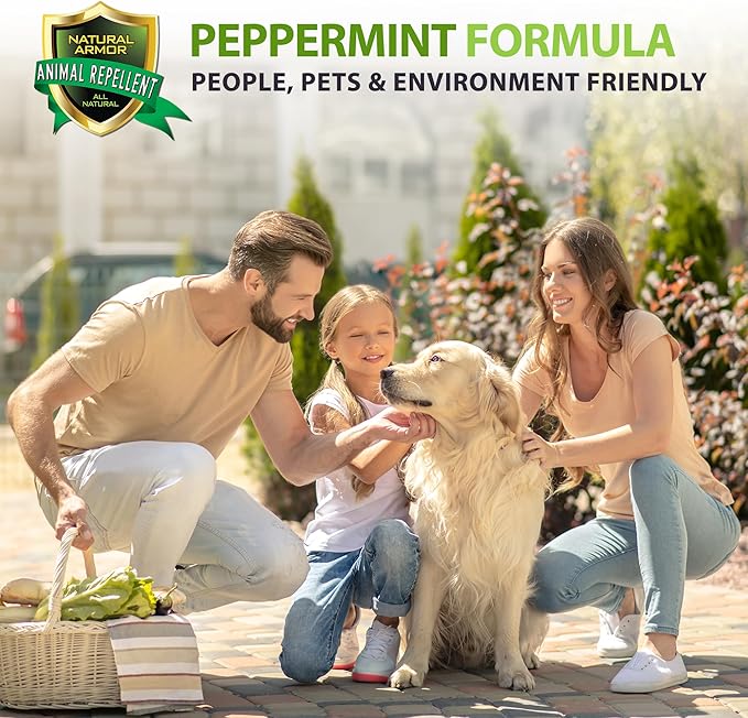 Natural Armor Animal & Rodent Repellent Spray. Repels Skunks, Raccoons, Rats, Mice, Deer Rodents & Critters. Repeller & Deterrent in Powerful Peppermint Formula – 128 Fl Oz Gallon Refill RTU