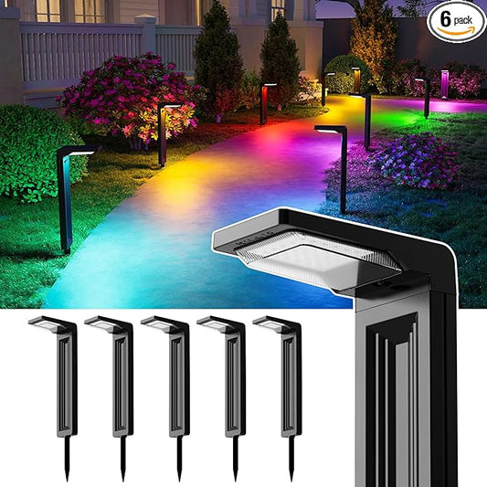 Solar Pathway Lights Outdoor 30 LED Solars Powered Lamp Dusk to Dawn Waterproof for Garden Lighting Outside, Patio, Path, Yard, Walkway, Driveway (RGB, 6 Pack)