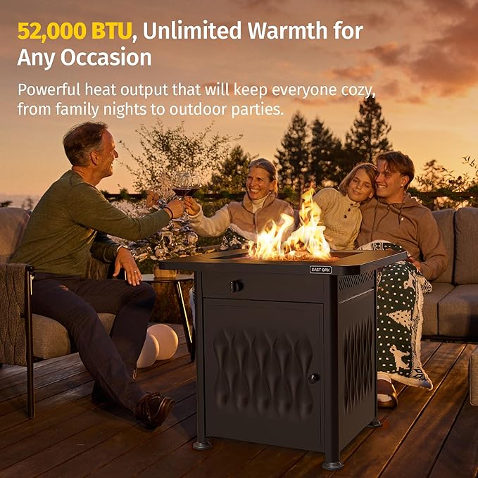 28" Outdoor Propane Fire Pit Table | 50,000 BTU Gas Fire Pit Table for Outside with Magnetic Lid | Storage Basket & Lava Rocks | CSA Certified for Patio, Garden & Backyard | Black