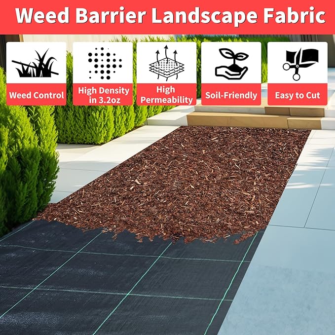 3ft x 300ft Landscape Fabric -Heavy Duty Weed Barrier Fabric for Landscaping, Weed Blocker Cloth,Geotextile Fabric for Garden, Driveway & Ground Cover, Garden Weed Mats,Grid Design
