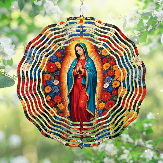 FLAGWIX Christmas Christian Gifts for Women Faith - Virgen de Guadalupe 3D Stainless Steel Metal Wind Spinners 12 in - Our Lady of Guadalupe Wind Spinner Outdoor, Religious Gifts for Mom Grandma