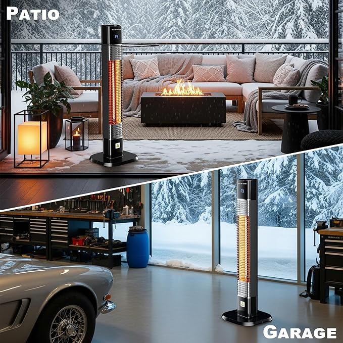 Patio Heater for Outdoor,1500W Electric Infrared Radiant Heaters with Remote for Garage Bedroom Backyard, Room Space Heater with 24H Timer,3 Heat Settings,Tip-over Protection for Indoor, 36"