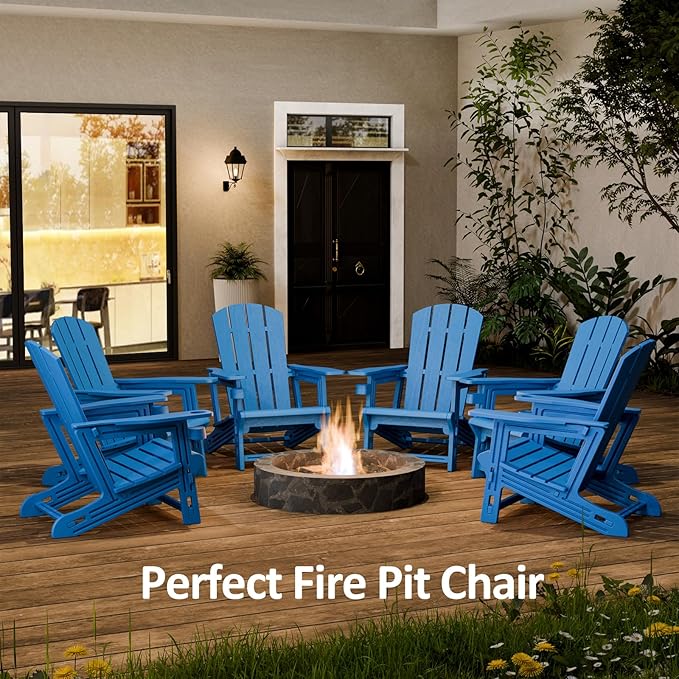 FONTOI Adirondack Chairs Set of 2, Plastic Outdoor Adirondack Chair with Cup Holder, 400 LBS Capacity Recliner Chair Garden Chair for Patio Backyard Lawn Beach, Klein Blue