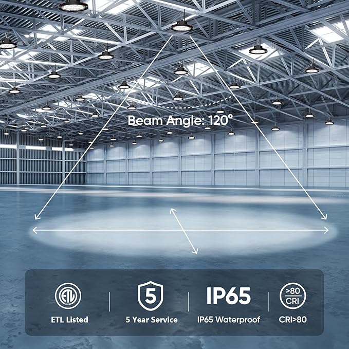 CINOTON 160W UFO LED High Bay Light, Aluminum LED Shop Lights with 24000LM, 5000K Commercial Bay Lighting for Warehouse Garage Workshop Factory Shed, 6' Cable & Safety Rope, ETL Listed 10 Pack