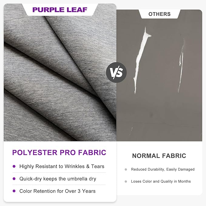 PURPLE LEAF 10 FT Cantilever Umbrella Outdoor Patio Umbrella, Large Offset Square Umbrella, Windproof Heavy Duty Hanging Outside Umbrellas for Patio, Pebble Grey
