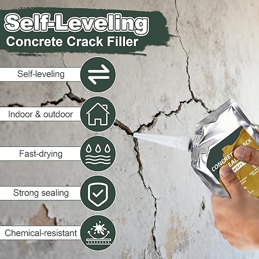 Oriflame Concrete Crack Filler: Self-Leveling Cement Crack Filler - High Elasticity & Weather-Resistant Waterproof Repair Sealant for Driveway/Walkway/Patio/Joint/Outdoor/Indoor - Grey (2 PCS)