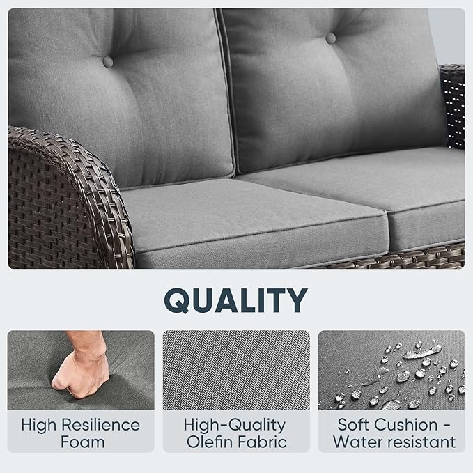 Belord 5 Piece Outdoor Patio Furniture Set with Deep Seating Swivel Rocker Chairs Loveseat and Rattan Coffee Table Outdoor Conversation Sets for Deck Backyard Poolside, Gray