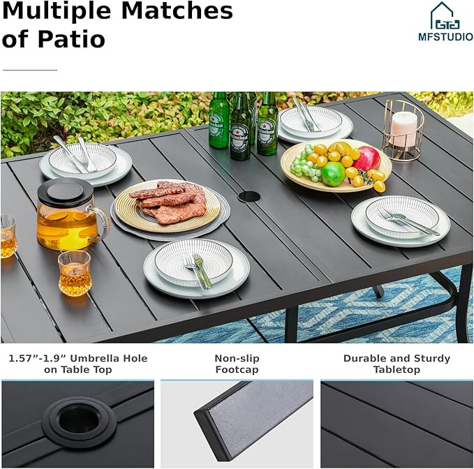 MFSTUDIO Outdoor Dining Set for 6, Patio Table and Chairs Set with Umbrella Hole, 7 Piece Patio Furniture Dining Set for Deck Backyard Garden
