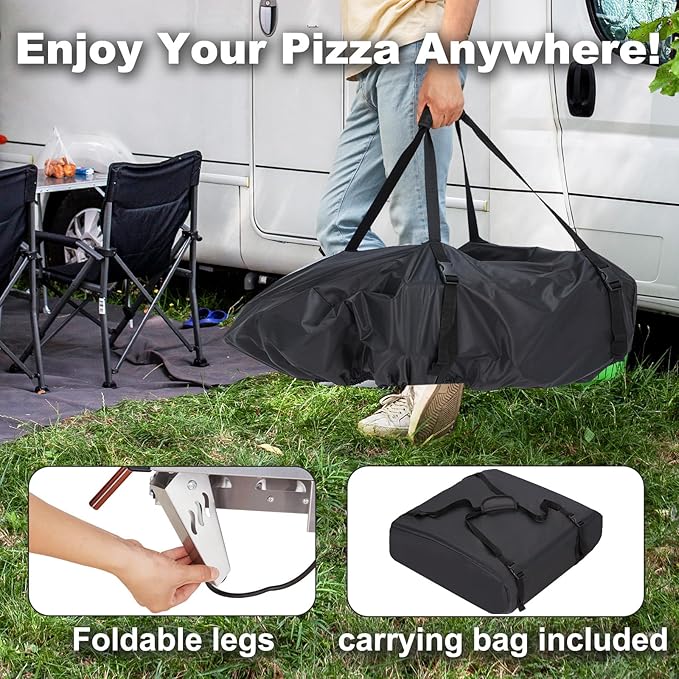 MELLCOM 20" Outdoor Gas Pizza Oven - Pull Out Handle & 360° Automatic Rotating Pizza Stone, Including Pizza Peel, Carry Bag, Portable Stainless Steel Propane Pizza Oven for Grill, Backyard and Camping