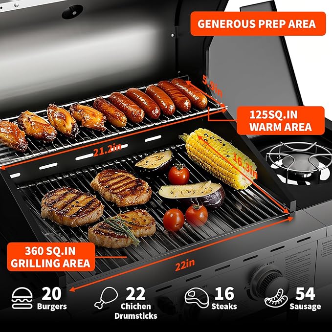 3-Burner Propane Gas BBQ Grill with Side Burner, 40,000 BTU Stainless Steel Gas Grill with Wheels and Storage,Outdoor cooking for Barbecue,Patio,Camping