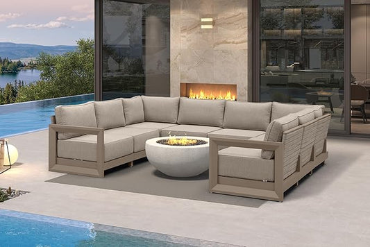 PURPLE LEAF Patio Furniture Set U-Shaped Outdoor Couch with 9.6" Thick Cushion and Soft Pillows 8 Piece Outdoor Sectional Sofas Modern Outdoor Conversation Sets for Yard Porch Deck Poolside, Khaki