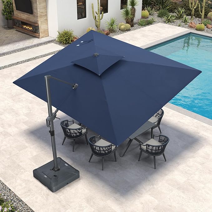 PURPLE LEAF 9' X 12' Double Top Cantilever Patio Umbrella Deluxe Large Outdoor Umbrella Rectangle Offset Umbrella with Fade Resistance for Garden Deck Pool Patio, Ocean Slate