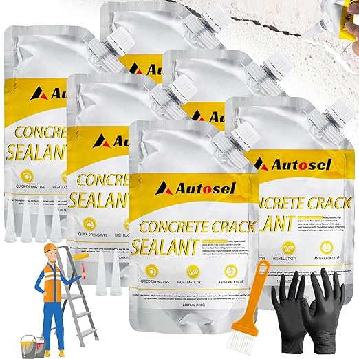 Cement Crack Filler, Concrete Crack Filler, Self Leveling Concrete Crack Repair Sealant–Quick-Drying, Waterproof, Durable Filler for Driveway, Sidewalk & Expansion Joint Repair - 6 Pack, White