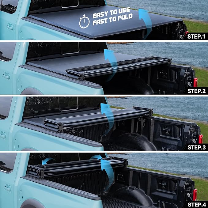 Truck Bed Tonneau Cover Compatible with Chevy Silverado & GMC Sierra 1500(2007-2025) 2500 3500 HD(2007-2019) 6.6 ft Standard Box(NO CarbonPro Bed), Soft Folding(Quad Fold) Style
