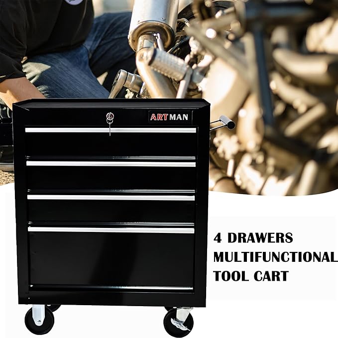 4 Drawers Tool Cart on Wheels,Multifunctional Rolling Tool Chest Tool Storage,Drawers Rolling Tool Trolley Organizer Tool Case for Garage,Warehouse,Workshop,Repair Shop(Black)
